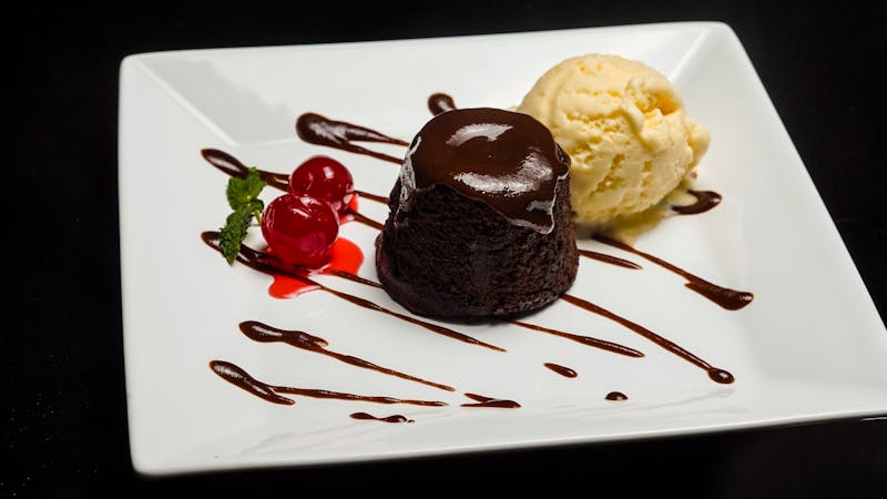 Warm chocolate lava cake with ice cream